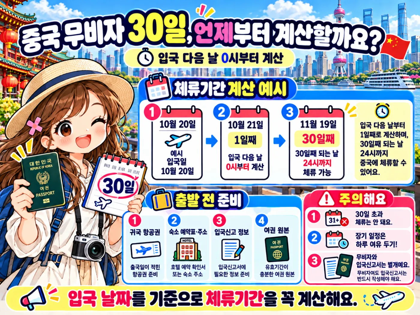 중국 무비자 입국 조건 2026|한국인 여권 유효기간·30일 체류·준비물