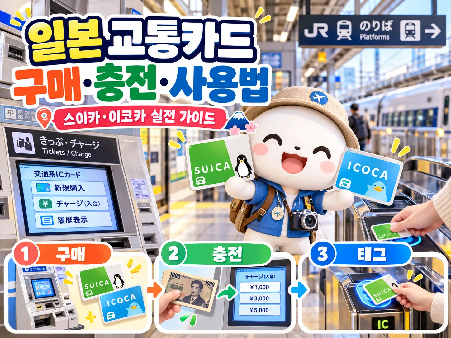 일본 교통카드 구매·충전·사용법|스이카·이코카 발매기부터 개찰구까지 대표 이미지