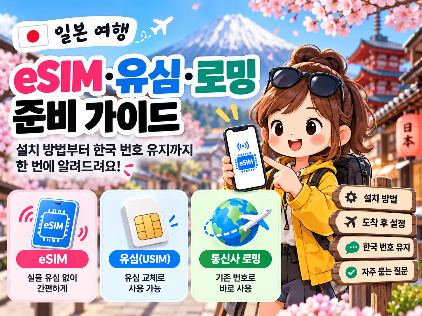 일본 eSIM·유심·로밍 준비 가이드|설치 방법·한국 번호 유지 대표 이미지
