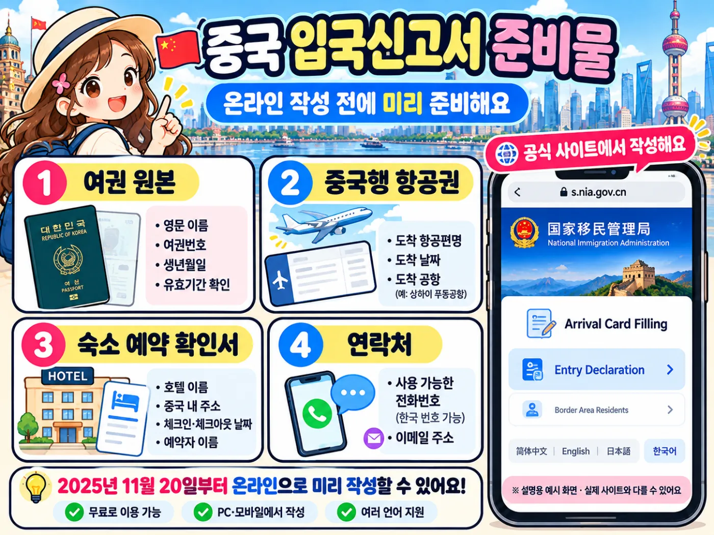 중국 입국신고서 작성 방법 2026|온라인 QR 등록·여권·숙소 입력 따라하기