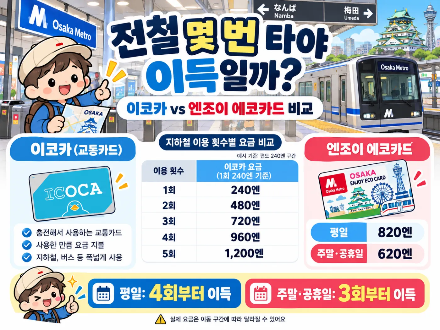 오사카 주유패스 vs 지하철 1일권 비교|가격·무료 관광지·교통비 절약 방법