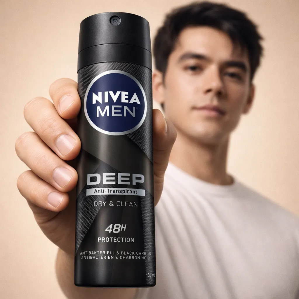 Men’s Skincare – Product-Forward Model Ad Visual