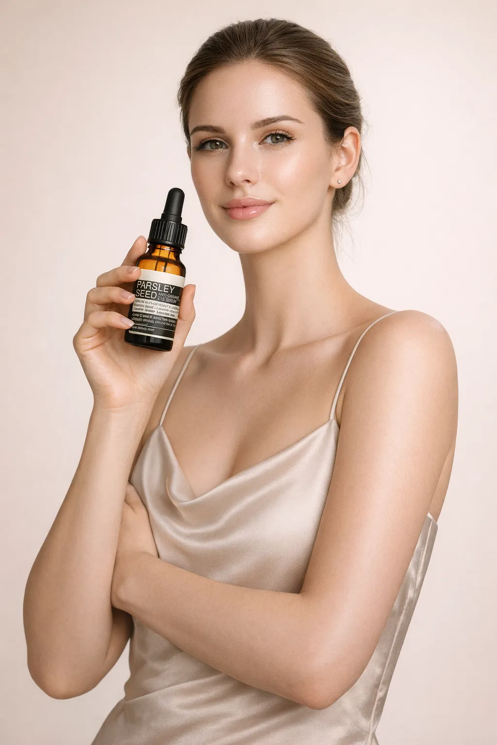 Luxury Serum with Model – Warm Minimal Beauty Visual