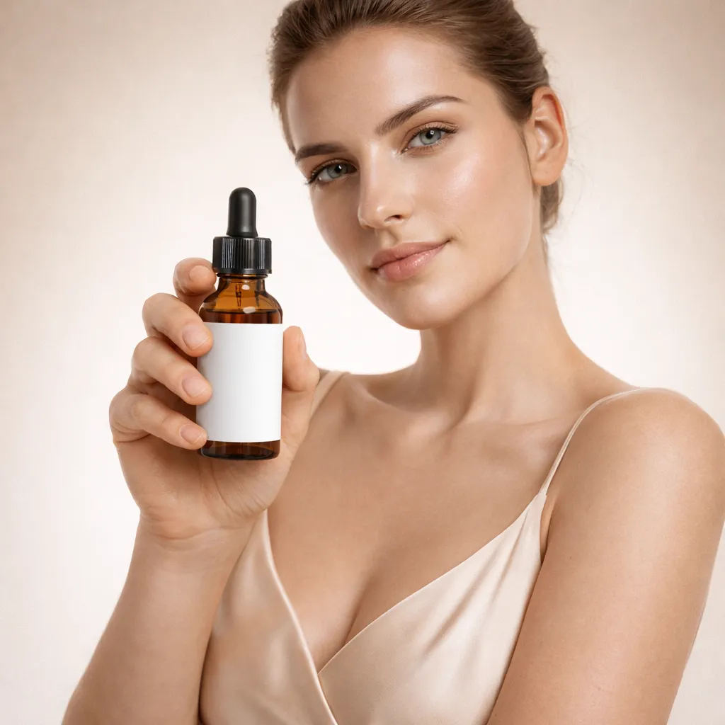 Luxury Serum with Model – Warm Minimal Beauty Visual