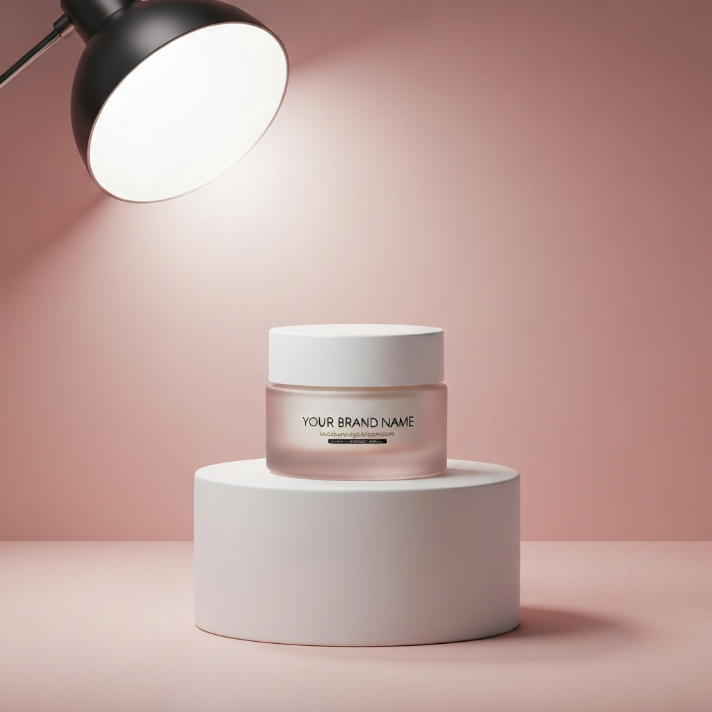 Cosmetic Jar – Minimal Blush Podium Campaign Scene