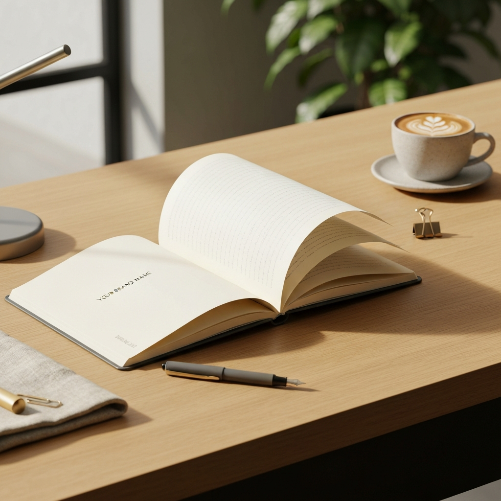 Premium Notebook – Creative Desk Morning Focus Scene
