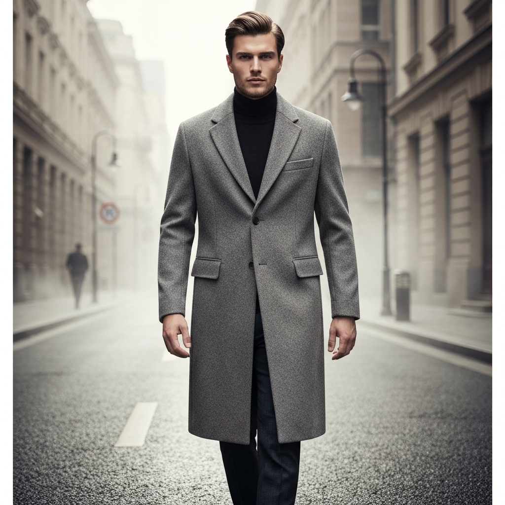Men Long Wool Coat – Luxury Winter Model Shoot