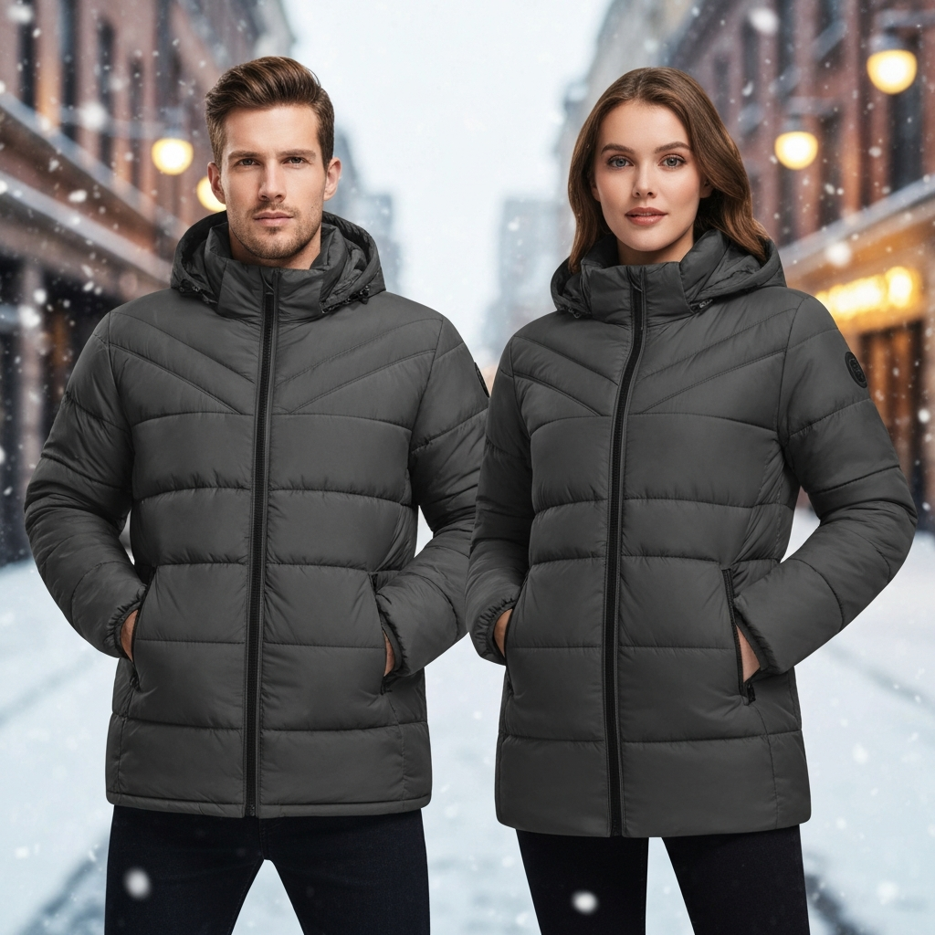 Unisex Puffer Jacket – Winter Duo Model Shoot