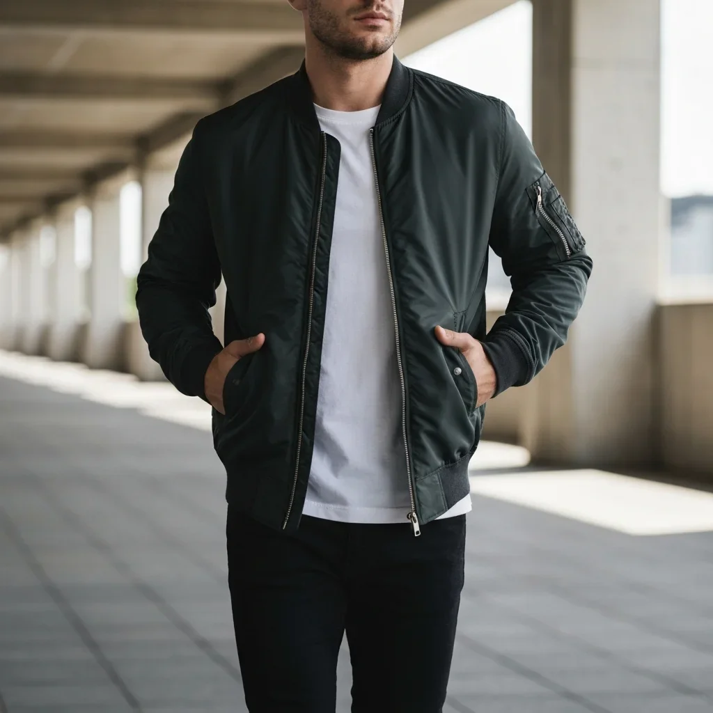 AI Generated preview for Hyper-Realistic Men's Bomber Jacket E-commerce Campaign - Model Product Shoots