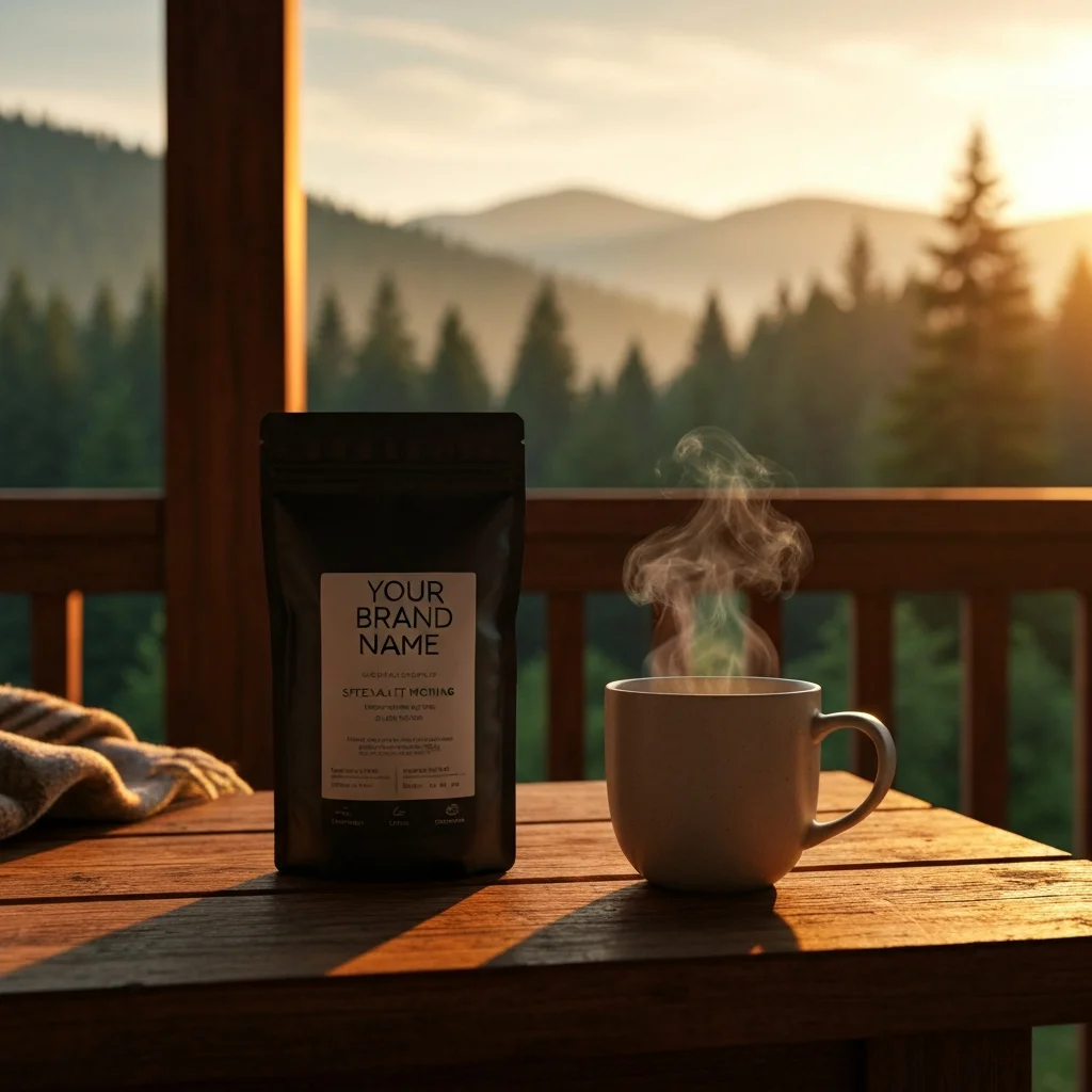 AI Generated preview for Aspirational Mountain Morning: Specialty Coffee Lifestyle Scene - Lifestyle Product Scenes