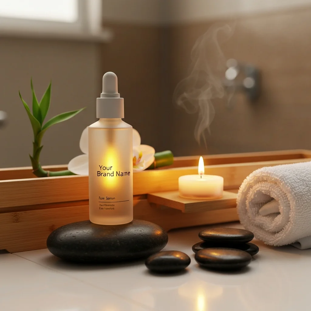 AI Generated preview for Zen Spa Face Serum: Luxurious Candlelit Product Photography - Lifestyle Product Scenes