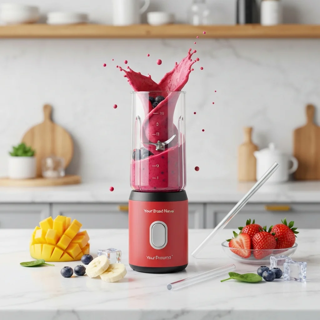 Portable Mini Blender – Vibrant Smoothie Energy Ad Scene