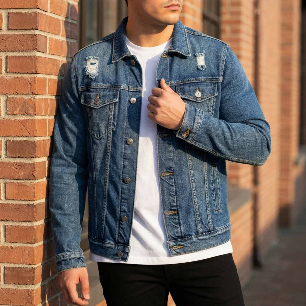 AI Generated preview for Men Denim Jacket – Rugged Urban Model Shoot - Model Product Shoots