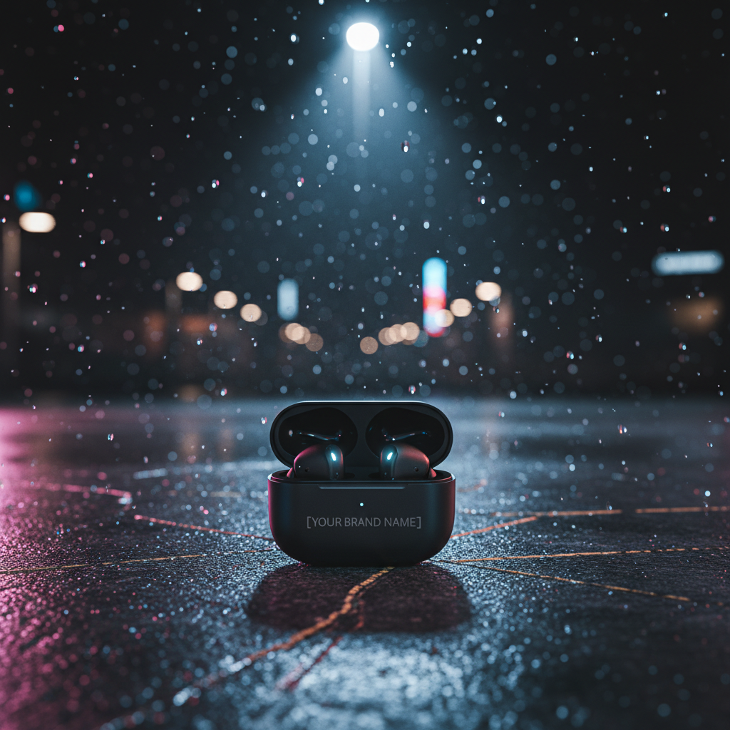 Wireless Earbuds – City Night Neon Rain Scene