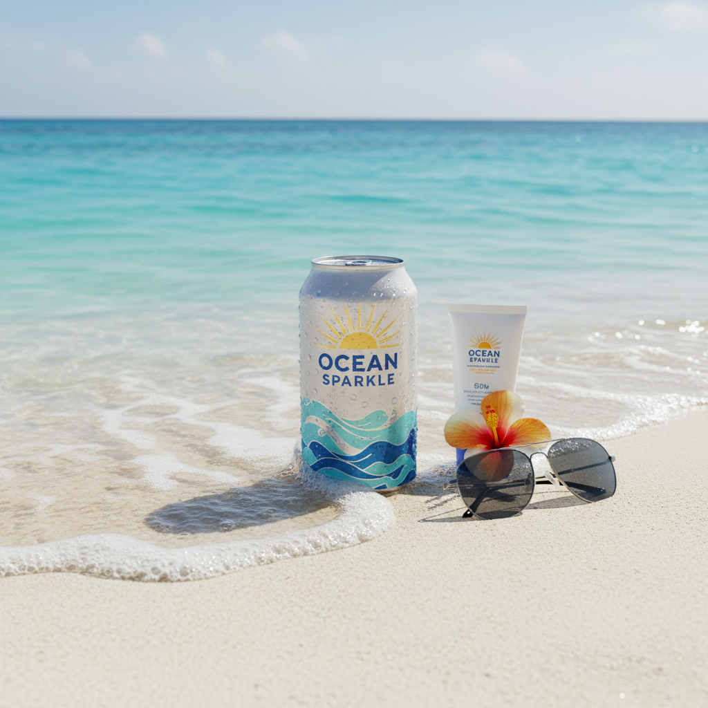 Sparkling Beverage – Beach Shoreline Summer Scene