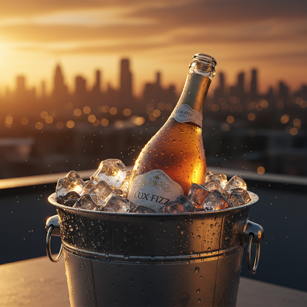 Sparkling Beverage – Ice Bucket Rooftop Golden Hour Scene