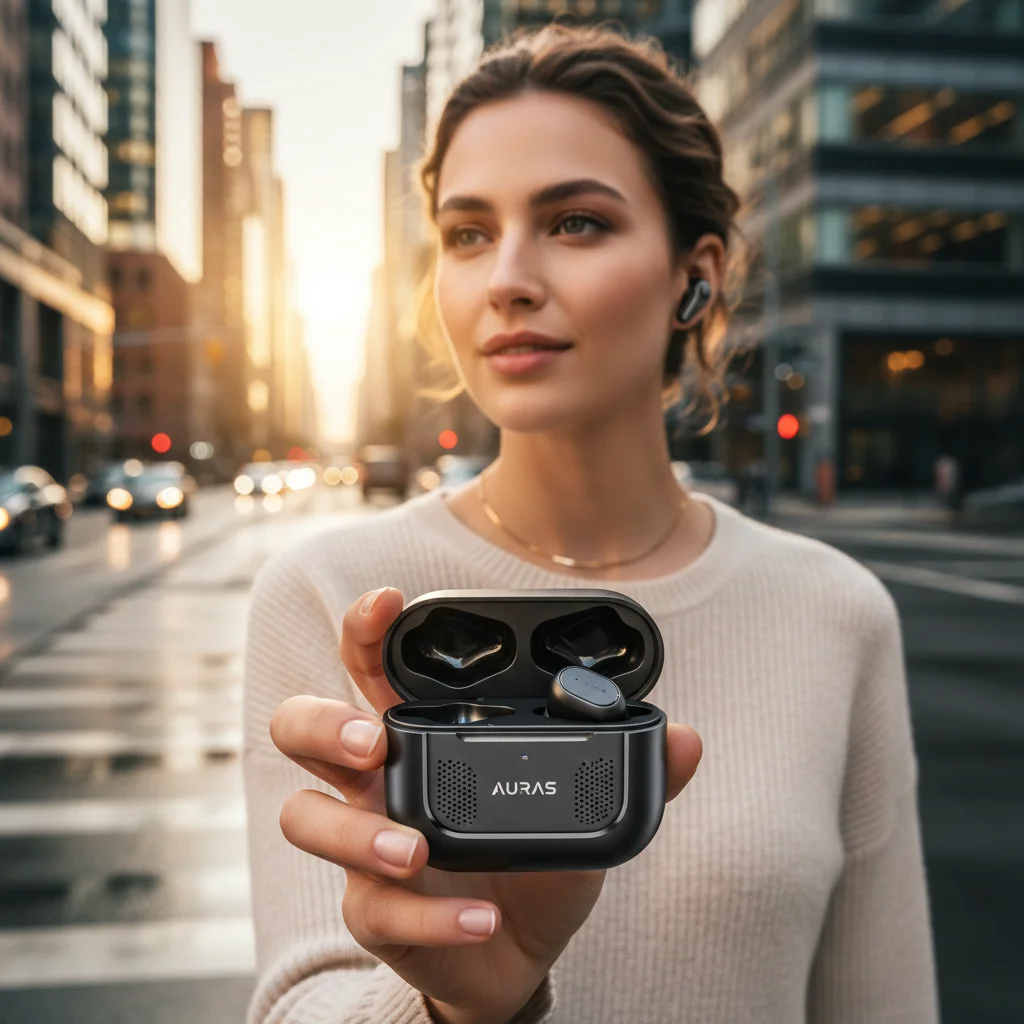 AI Generated preview for Golden Hour Urban Tech: Wireless Earbuds Lifestyle Reel - Model Product Shoots