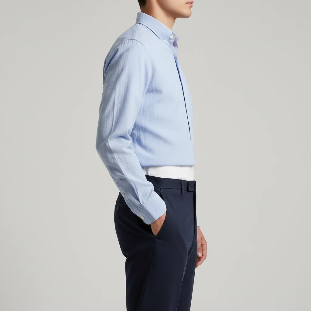 Premium Menswear Garment Display: Side-Profile E-commerce Editorial