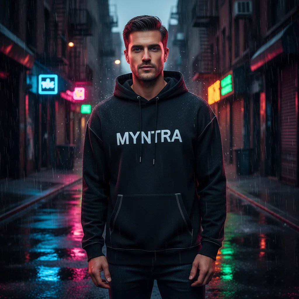AI Generated preview for Premium E-commerce PDP Visual: Streetwear Hoodie in Neon Urban Setting - Model Product Shoots
