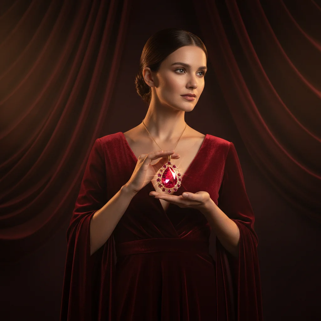 Opulent Ruby Pendant Hero Campaign: Cinematic Velvet Glamour & Elegance
