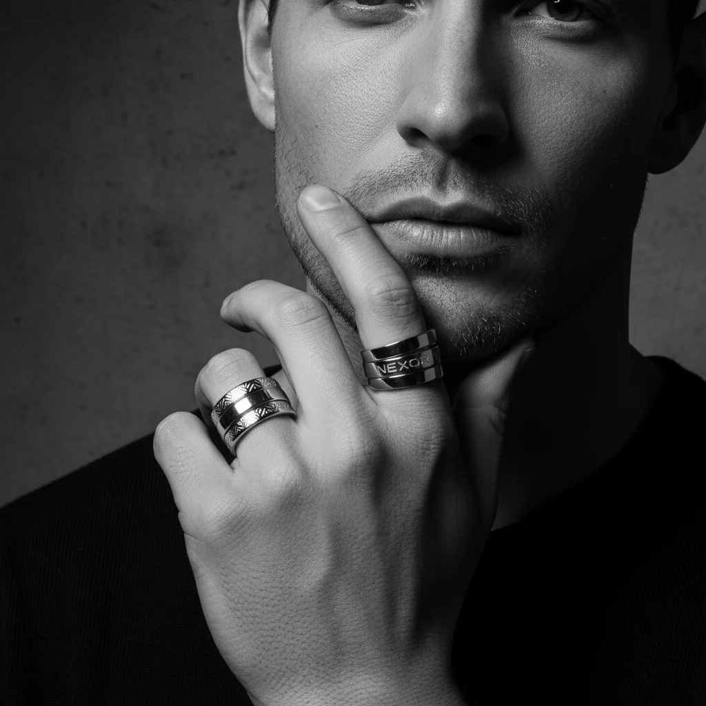 Luxurious Silver Ring: Elite Men's Fashion Macro Editorial