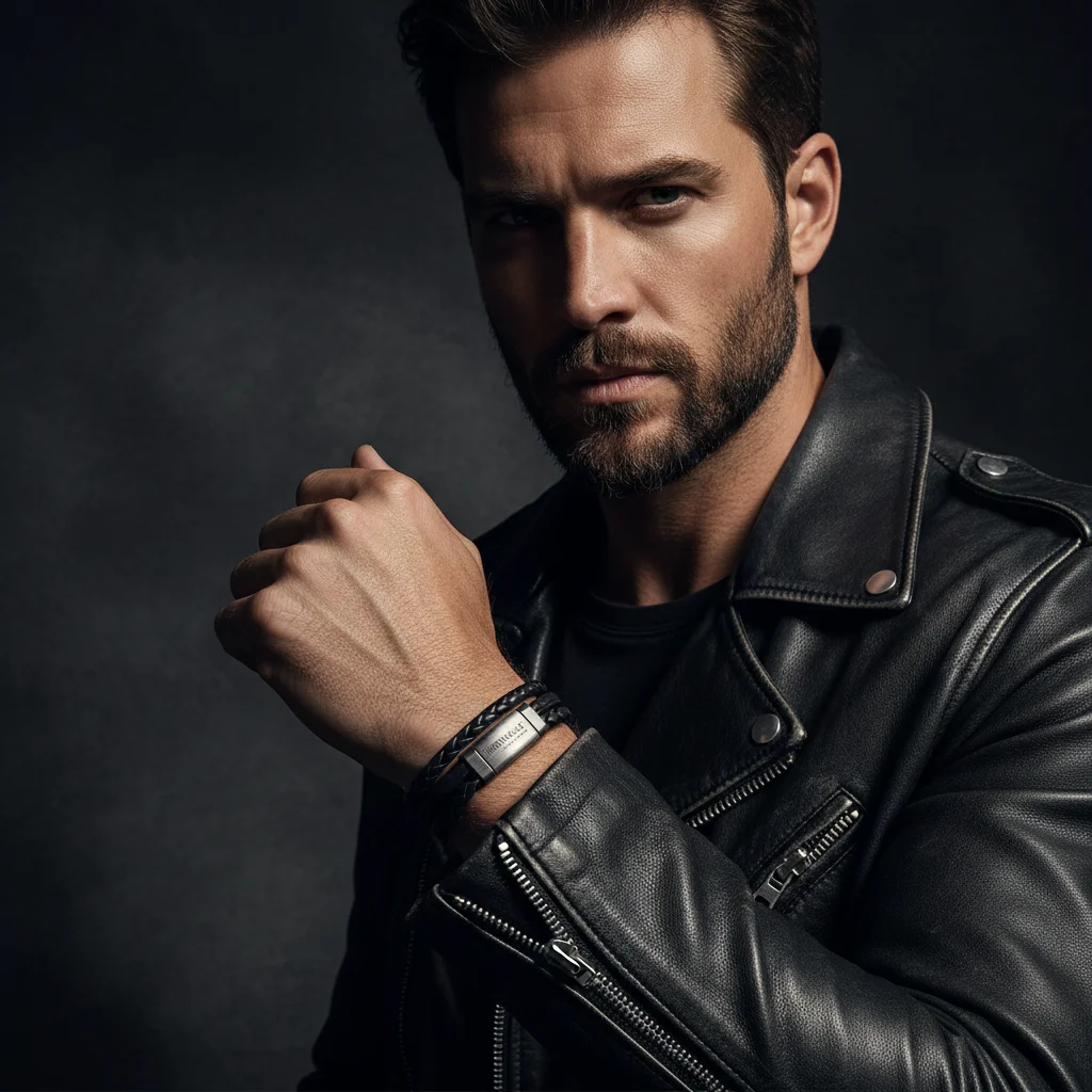 Dynamic Luxury Men's Bracelet: High-End Fashion Editorial Campaign Visuals