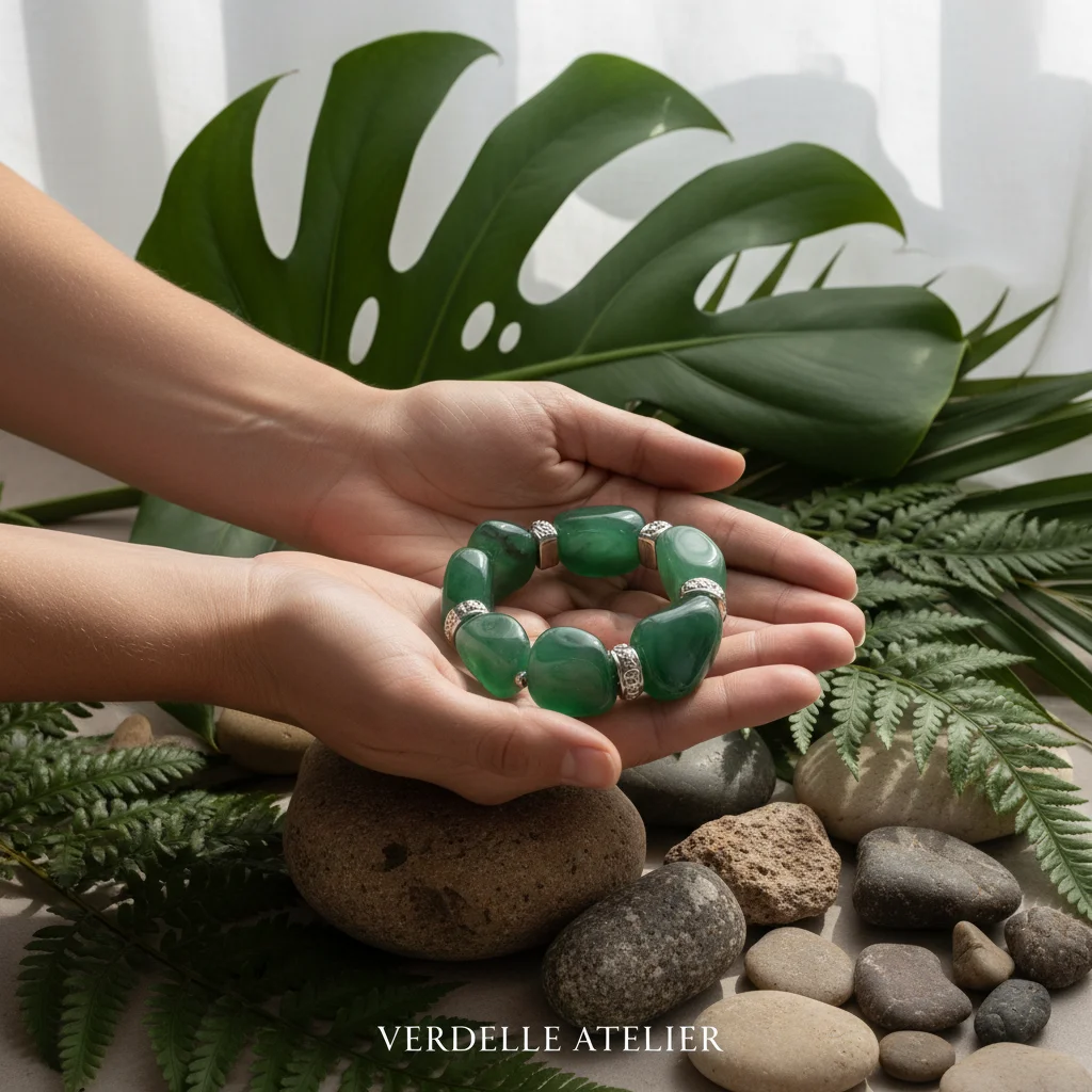 AI Generated preview for Verdelle Atelier Emerald Harmony: Exquisite Nature-Inspired Jade Bracelet Luxury Visual - Product Hero Visuals