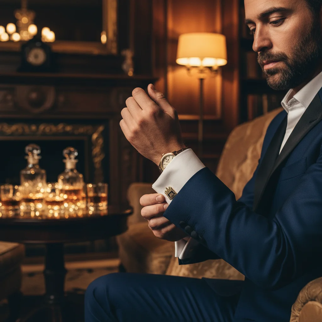 AI Generated preview for Monarch Atelier Prestige: Ultra-Detailed Luxury Gold Cufflink Hero Visual - Product Hero Visuals