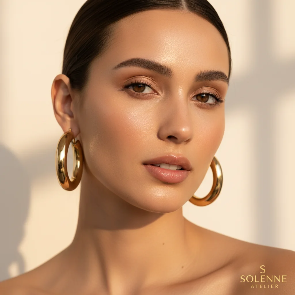 Solenne Atelier's Golden Aura: Captivating Luxury Gold Hoop Earring Hero Visual