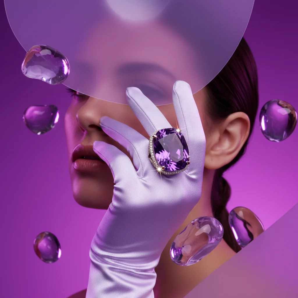 Luxury Amethyst Ring Hero: High-Fashion Editorial Jewelry Visual