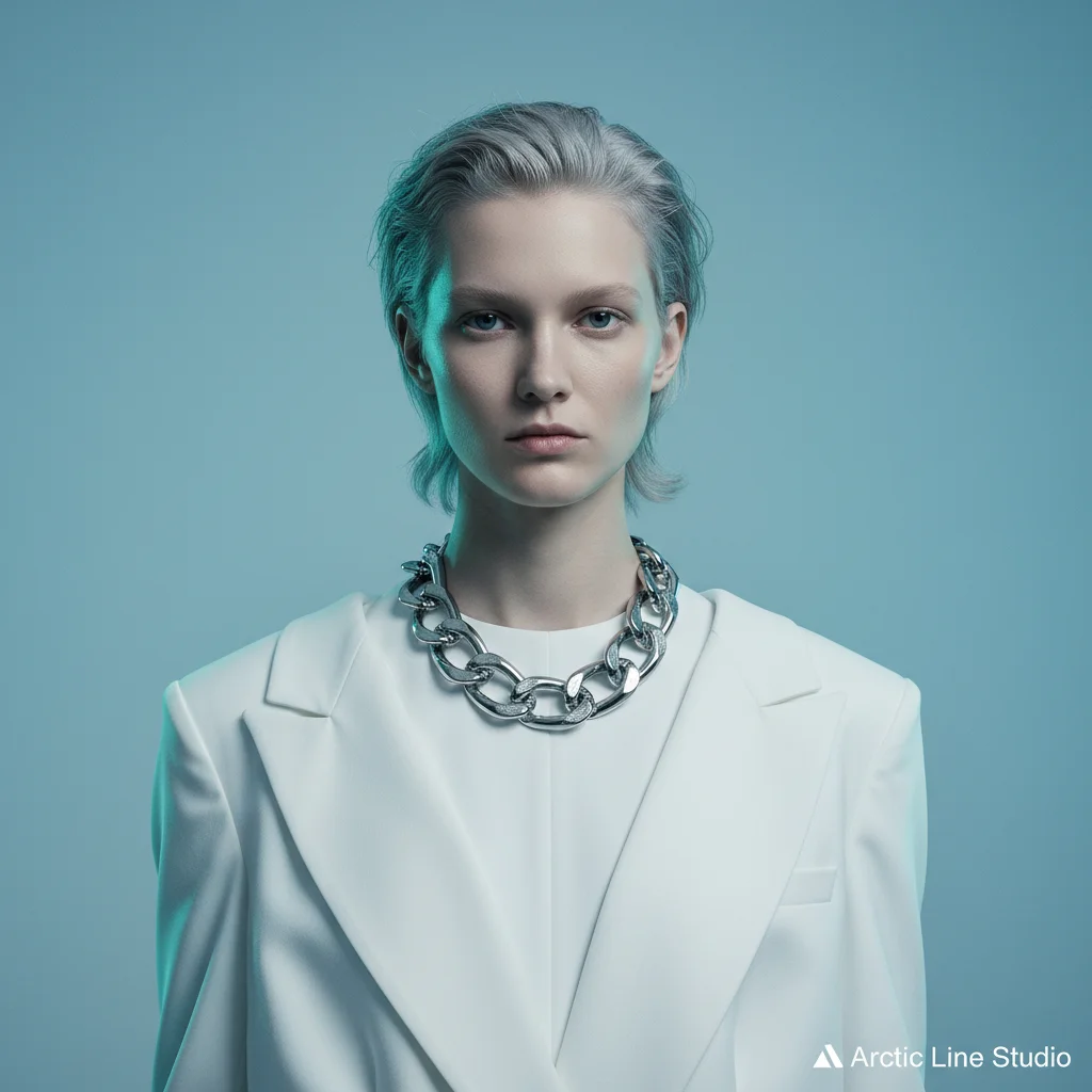 Premium Silver Chain Necklace Hero Visual: Modern Streetwear Fashion Campaign