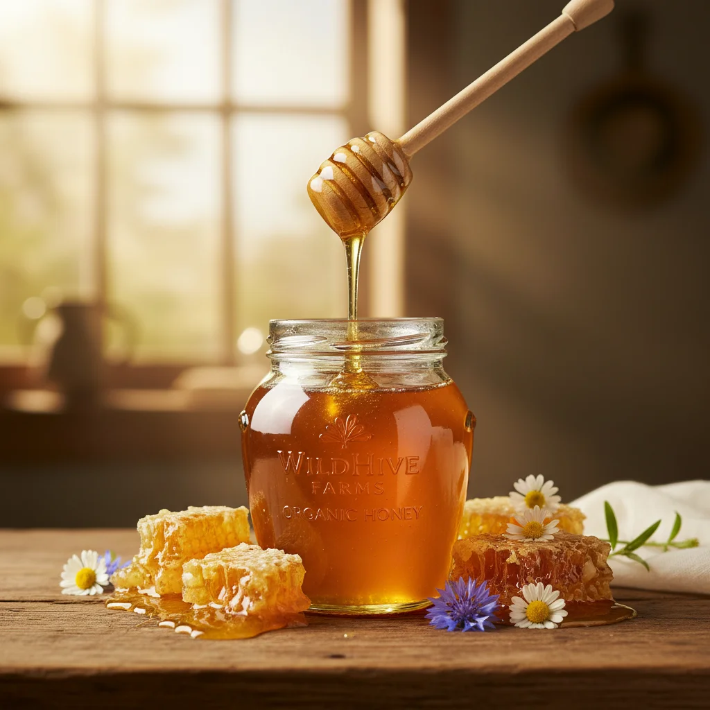 Captivating Organic Honey Jar Hero Visual for Premium B2C Brands