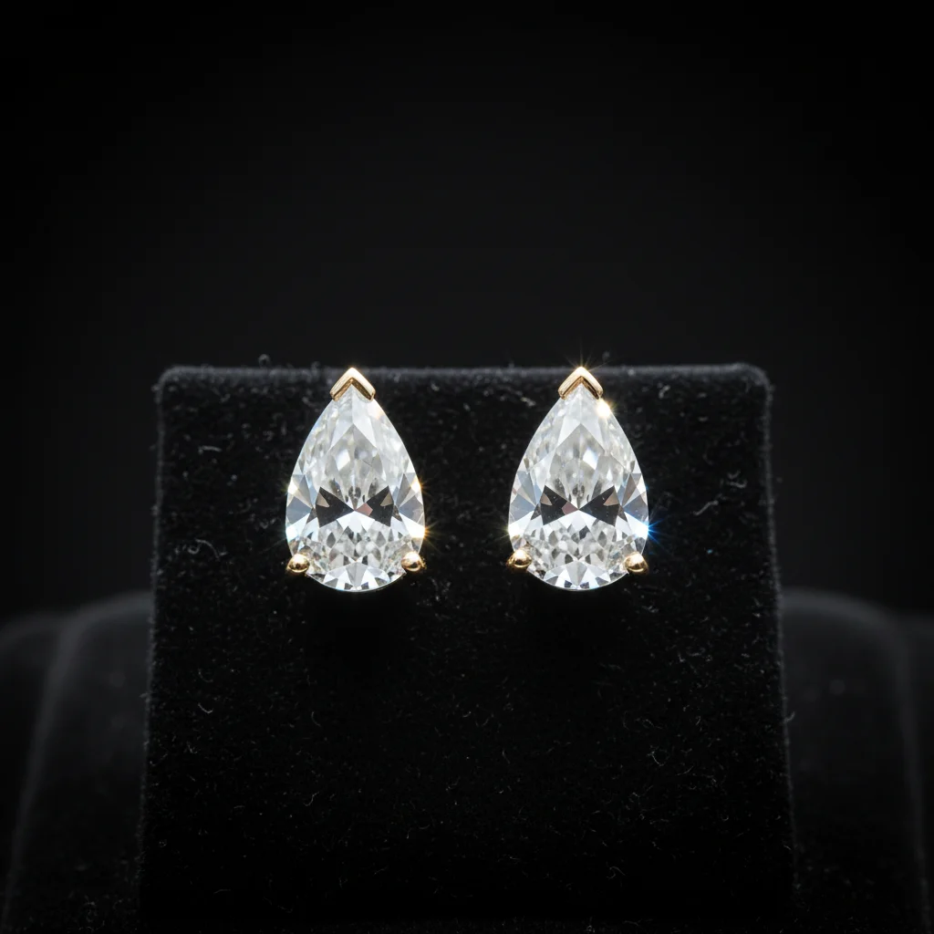 AI Generated preview for Exquisite 18k Gold Solitaire Diamond Stud Earrings on Black Velvet Macro Display - Product Hero Visuals