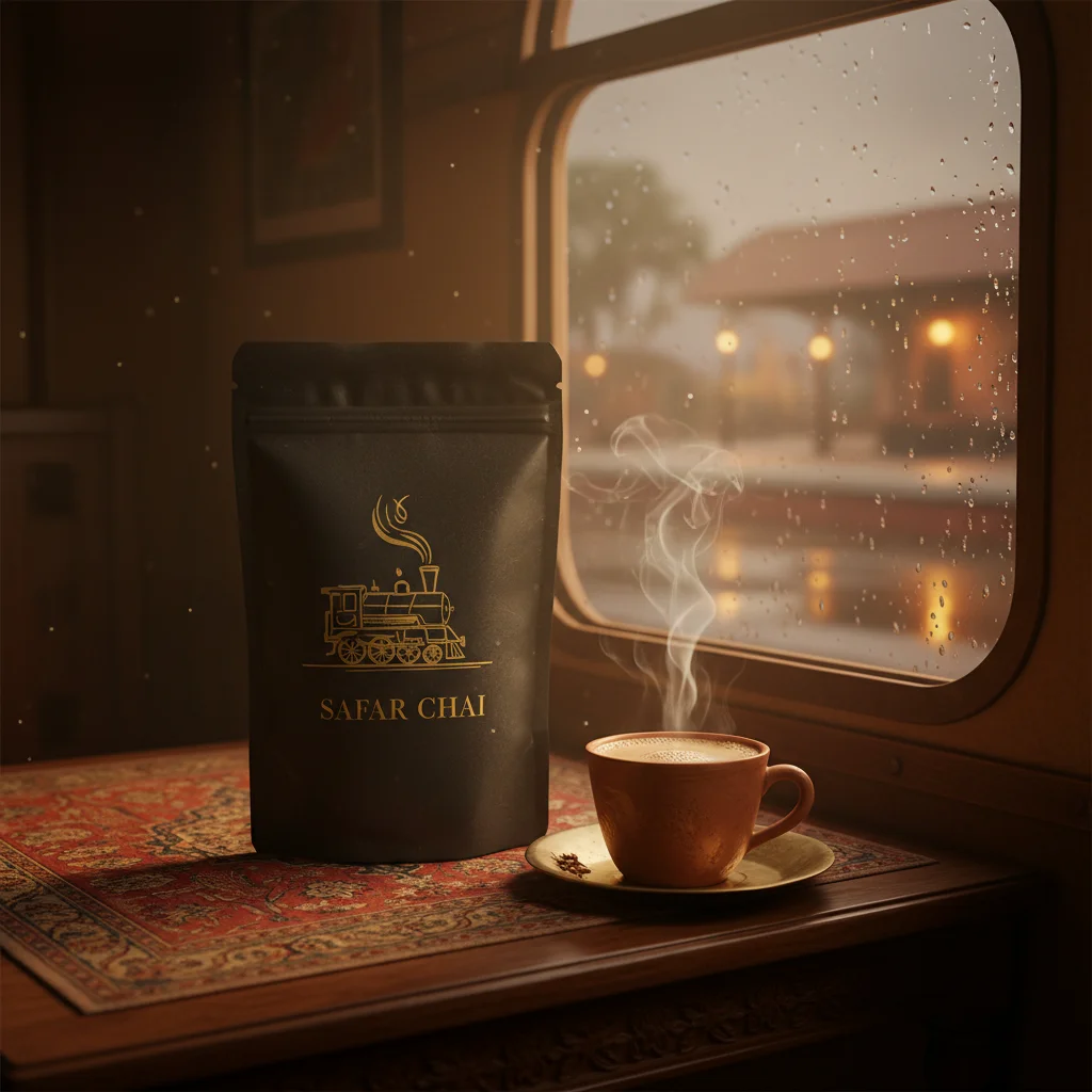 AI Generated preview for Exquisite SAFAR CHAI Luxury Tea Packaging: Premium Product Photography for Heritage Brands - Packaging Brand Systems