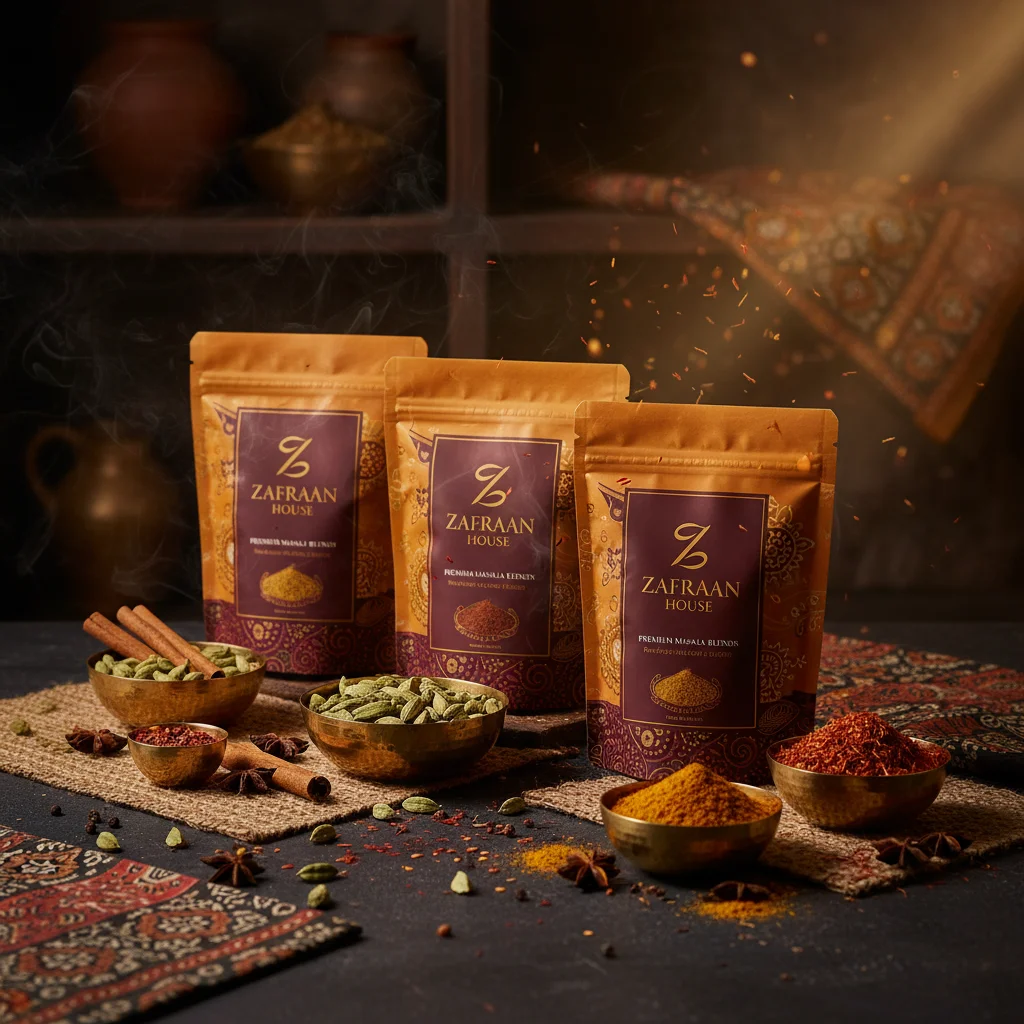 AI Generated preview for ZAFRAAN HOUSE – Heritage Spice Packaging - Packaging Brand Systems