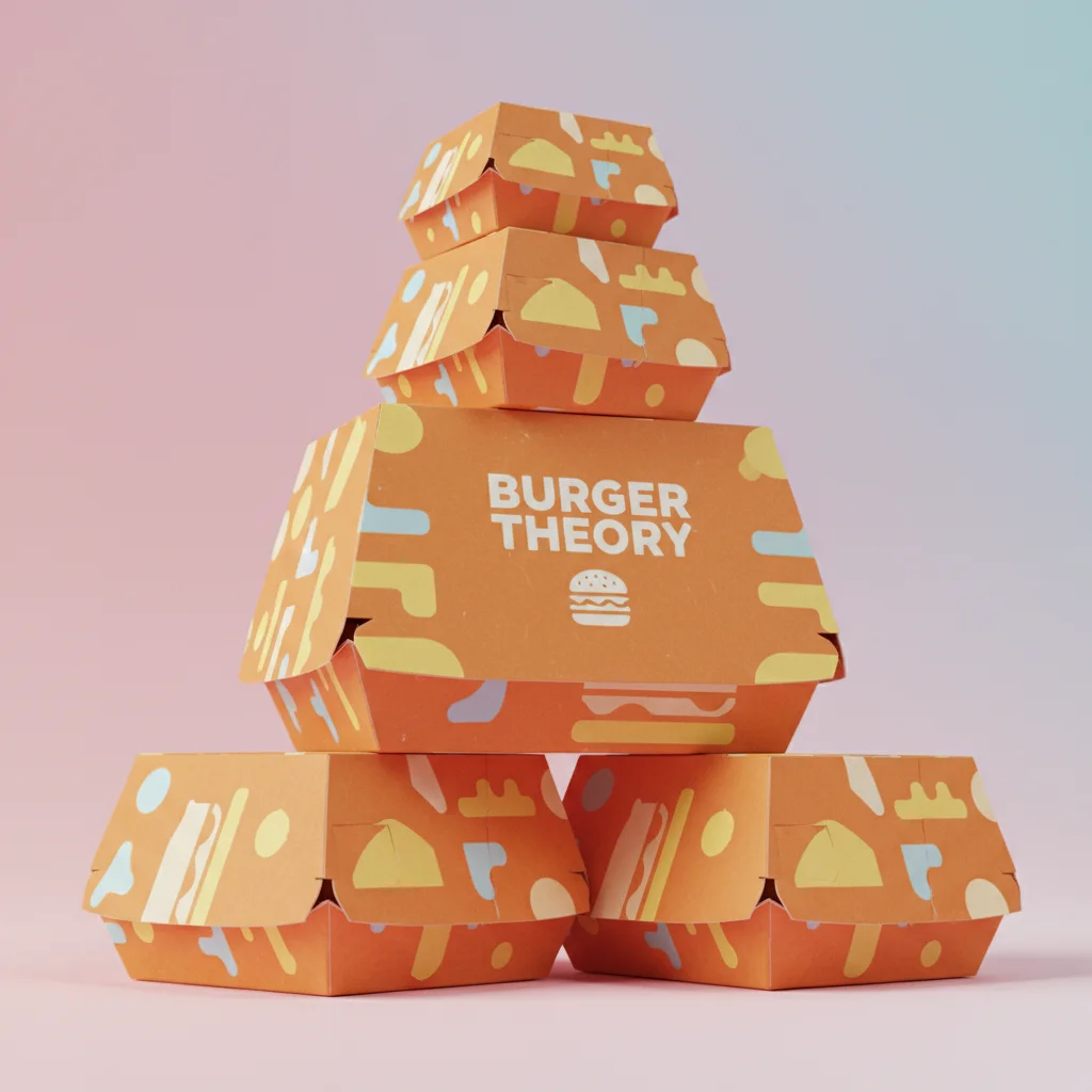 Dynamic Fast-Food Packaging System Design: Modern Burger Box Visuals for Gen-Z Brands