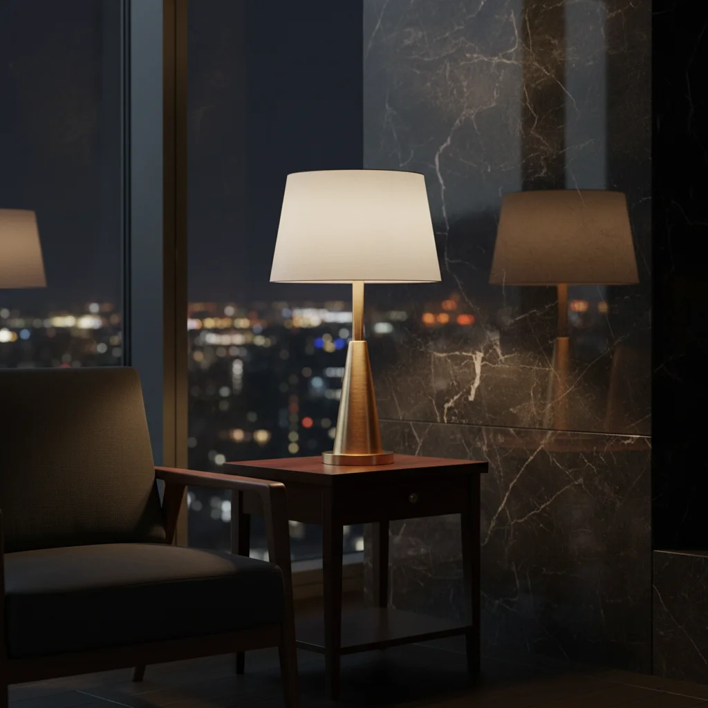 Exquisite Brass Table Lamp: Modern Penthouse Luxury Hero Visual