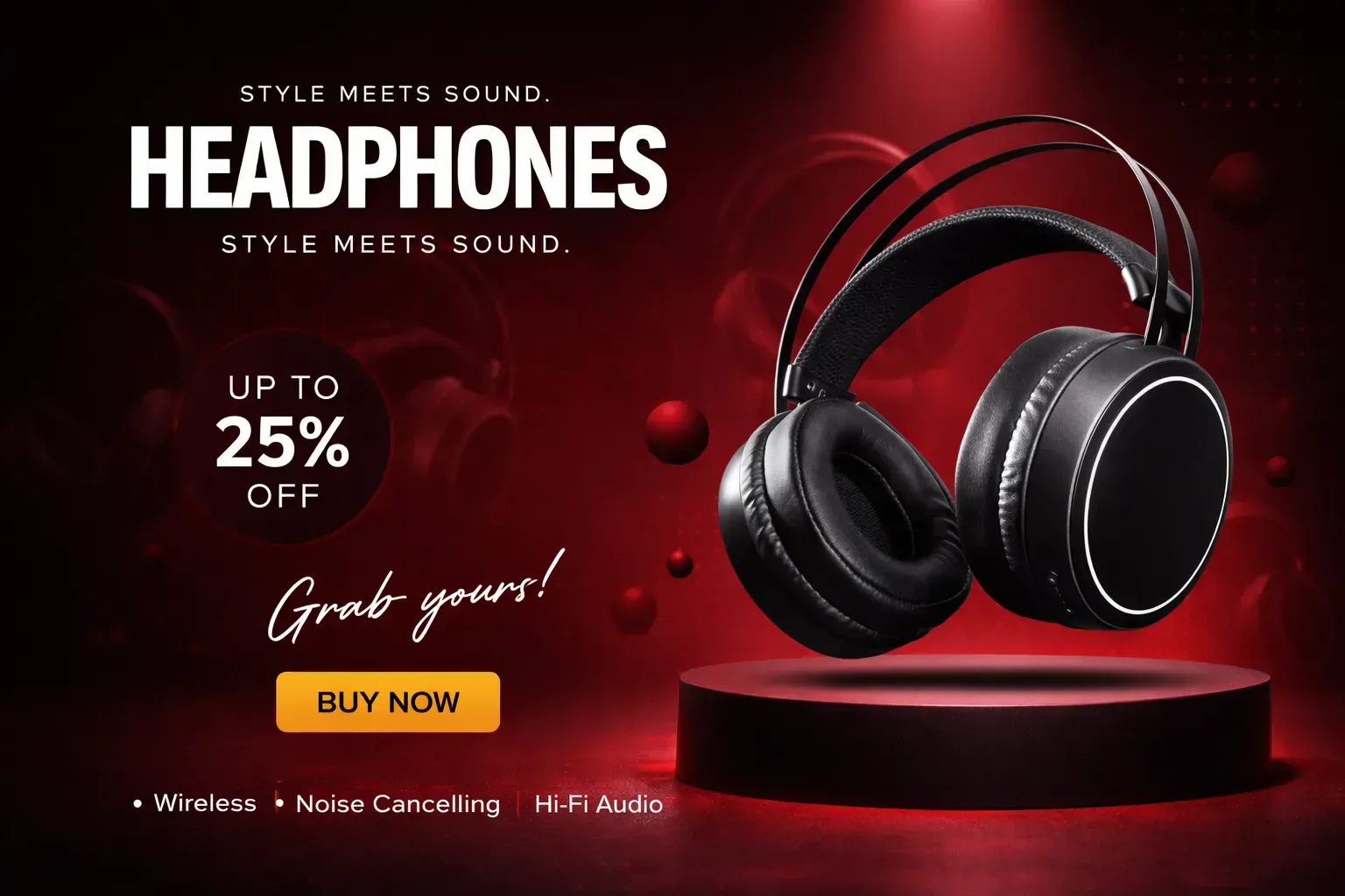 Premium Red Wireless Headphones Ecommerce Sale Product Visual