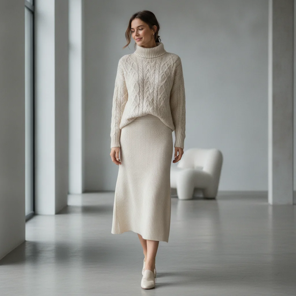 Luxury Knitwear Model Shoot: Elegant PureNest Fashion Catalog Visuals