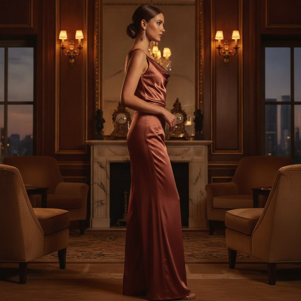 Premium SatinGlow Co-ord Set: Elegant Evening Fashion Photography