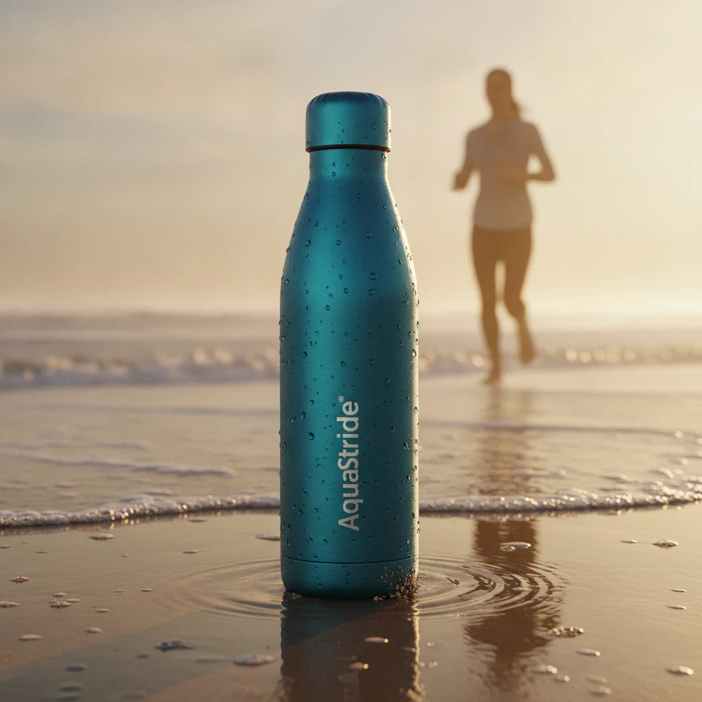 AquaStride Bottle: Sunrise Hydration, Premium Beach Lifestyle