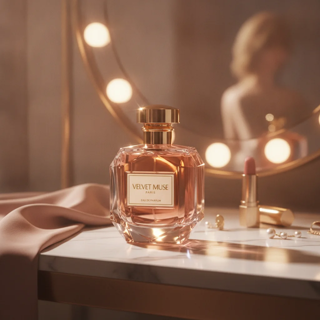 Velvet Muse Perfume: Luxury Vanity Mirror Ad