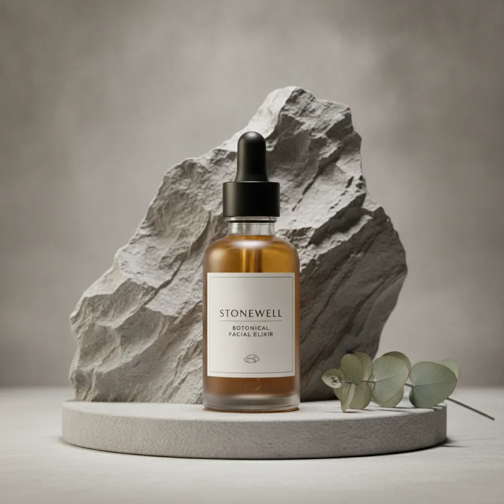 Elevated Mineral Calm Facial Oil: Ultra-High Resolution Skincare Scene