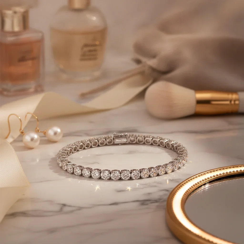 Cinematic Luxury Diamond Tennis Bracelet: Premium Ad Visual