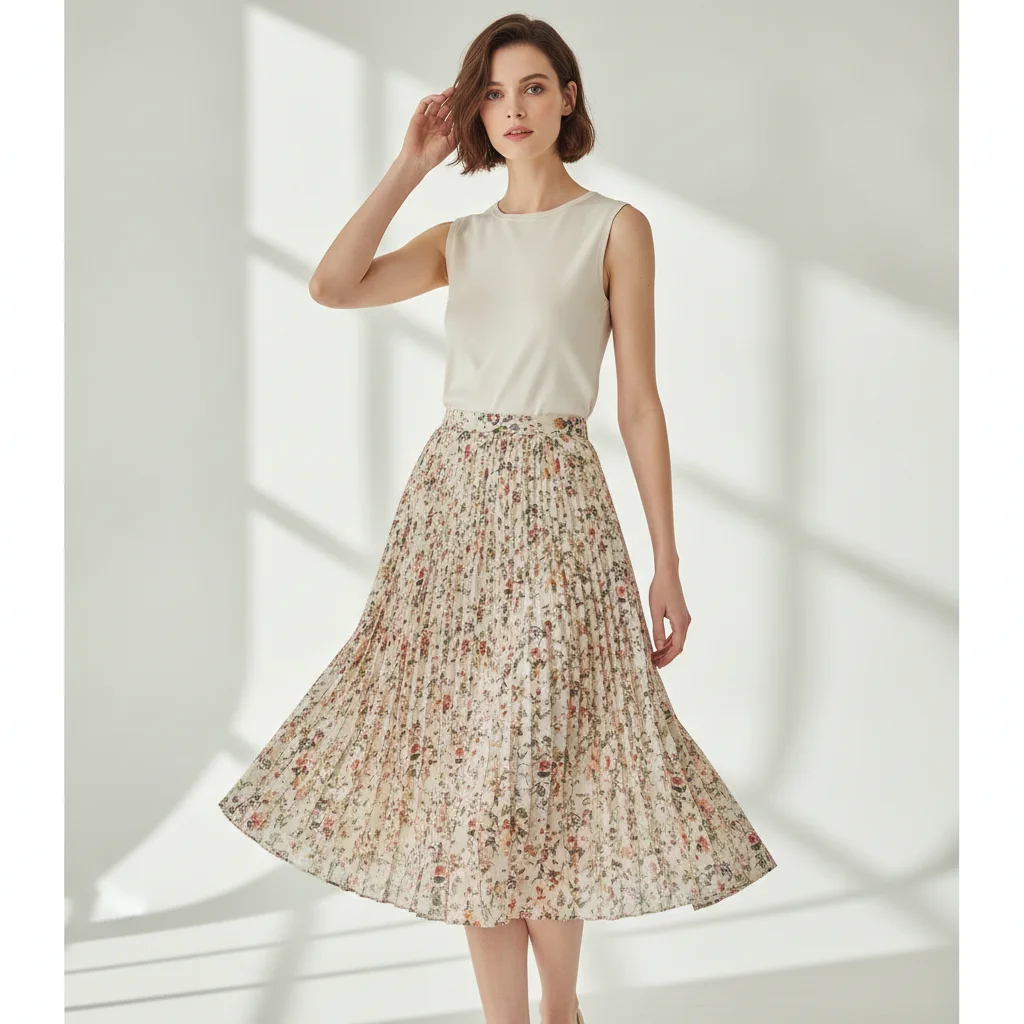 Parisian Chic: Pleated Skirt Editorial Fashion Campaign
