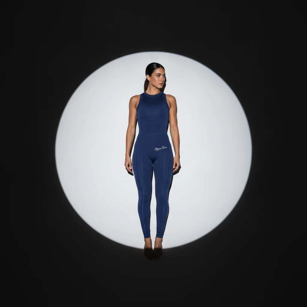 Luxury Activewear Unitard: Dynamic Birds-Eye Studio Product Shot