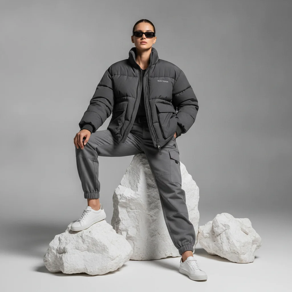 Premium Technical Puffer Campaign: Elevated Mineral Studio Editorial