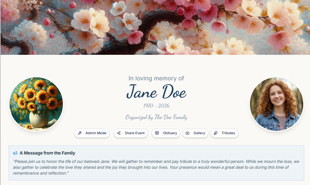 A Beautiful Tribute Page For Your Loved One