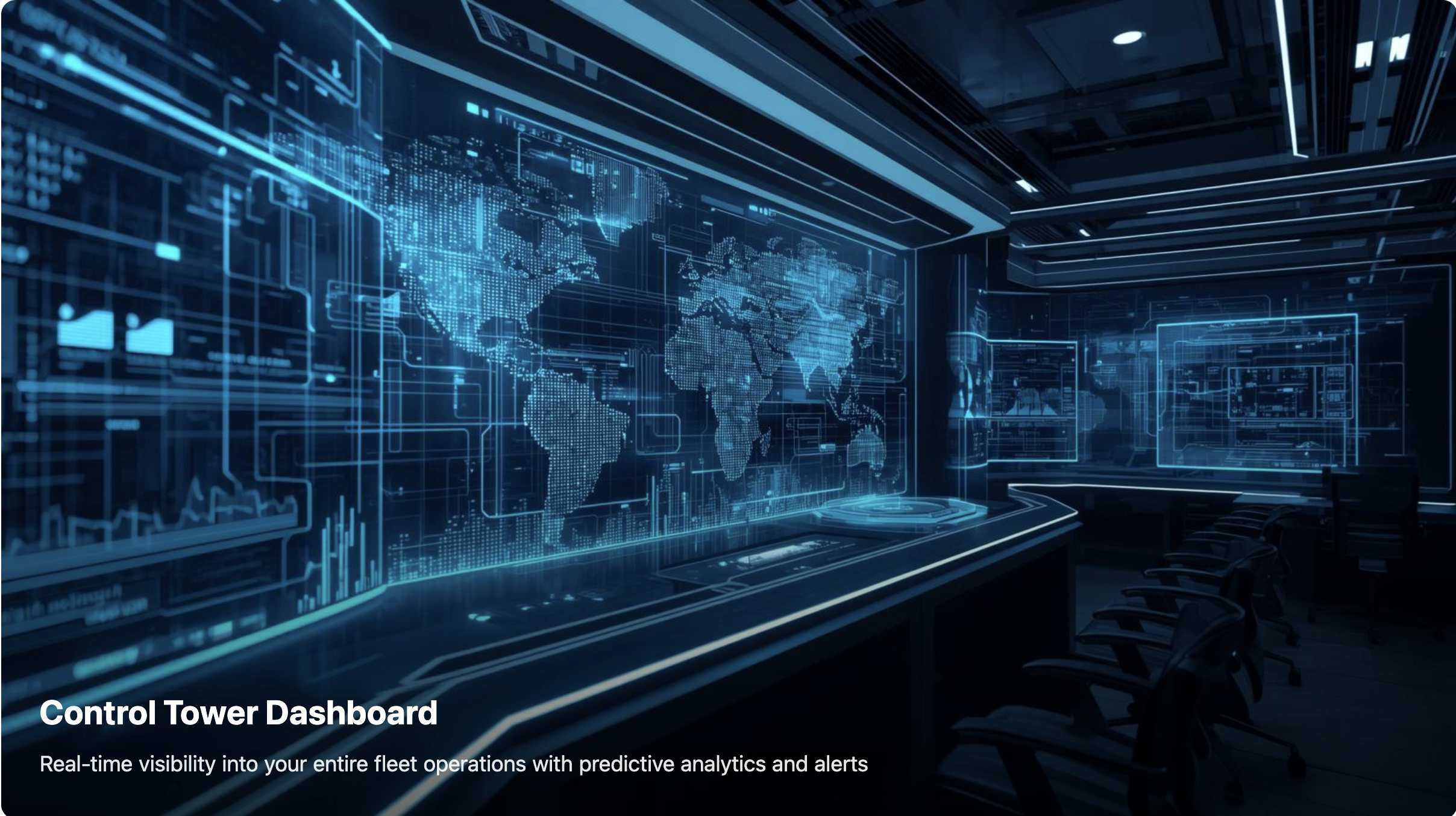 A complex dashboard showing a map and charts for logistics control.