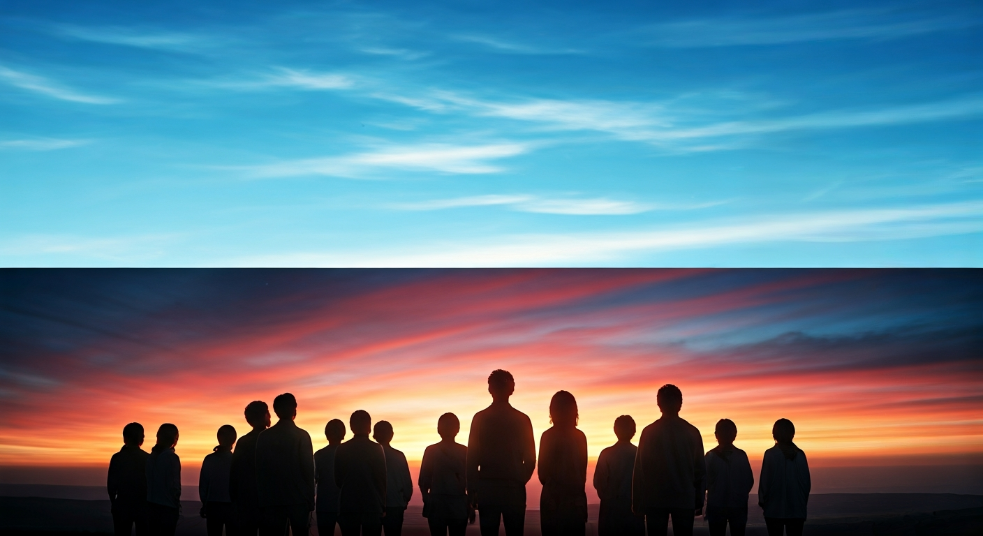 A split image showing a clear blue sky during the day on one side and a dramatic orange and red sunset on the other, illustrating atmospheric light scattering.
